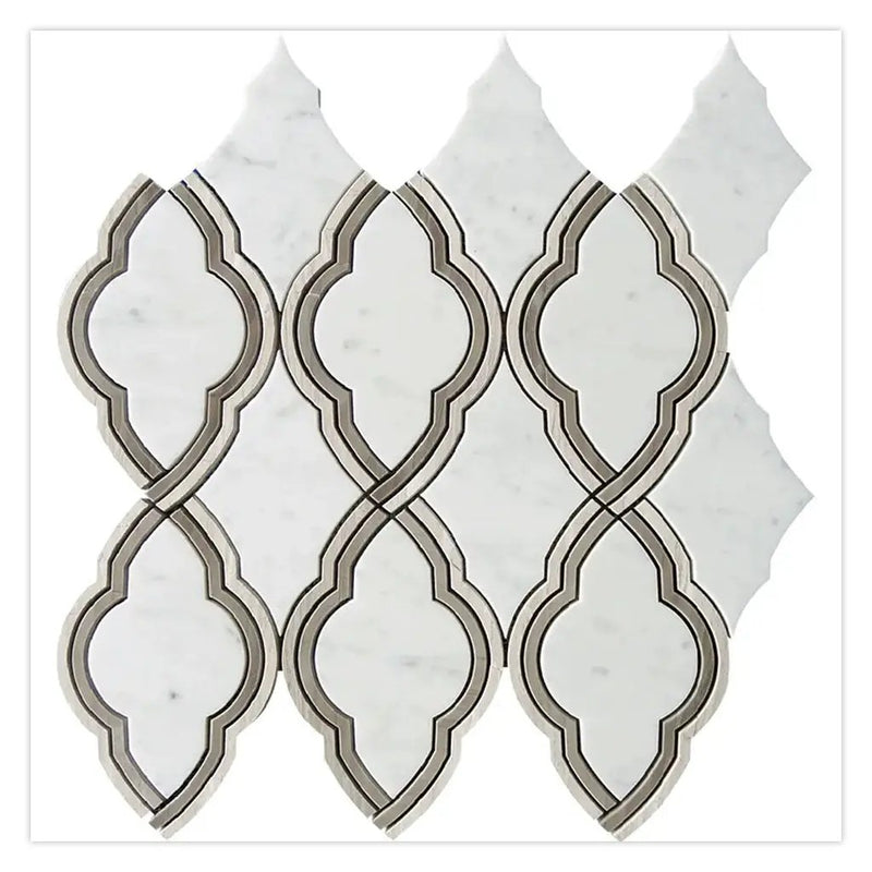 Bianco Carrara, Wooden Grey, Athens Grey 14x14 Polished Arabesque Marble Mosaic Tile (5 pack, 7 sq ft/case) by Apollo Tile
