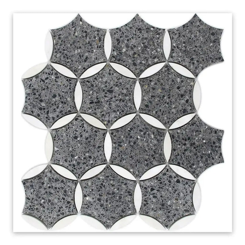 Charcoal Gray Black 12x13 Honed Star Round Terrazzo Dolomite Marble Mosaic Tile (5 pack, 5.46 sq ft/case) by Apollo Tile