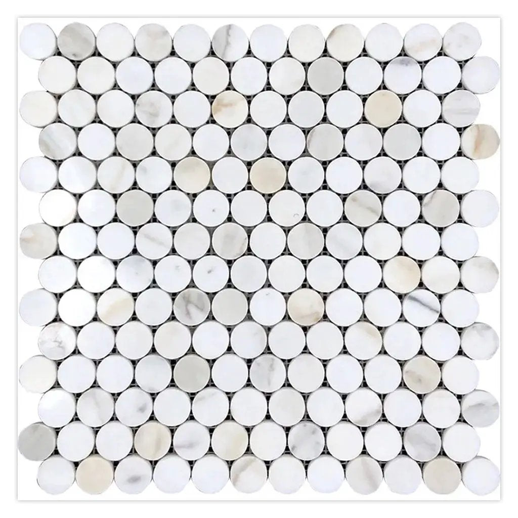 White Gray 11x12 Penny Round Polished Calacatta Gold Marble Mosaic Tile (5 pack, 4.47 sq ft/case) by Apollo Tile