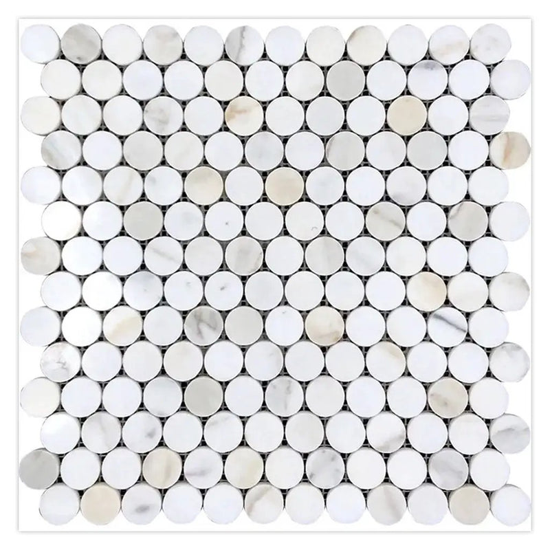 White Gray 11x12 Penny Round Polished Calacatta Gold Marble Mosaic Tile (5 pack, 4.47 sq ft/case) by Apollo Tile