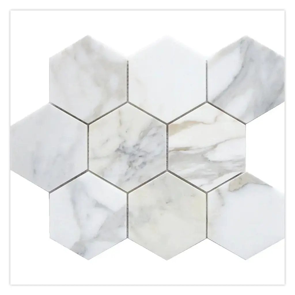 White Gray 10x11 Honed Hexagon Calacatta Gold Marble Mosaic Tile (5 pack, 3.75 sq ft/case) by Apollo Tile