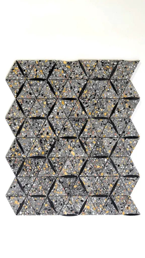 Charcoal Gray Black 11x13 Honed Triangle Terrazzo Limestone Marble Mosaic Tile (5 pack, 4.77 sq ft/case) by Apollo Tile