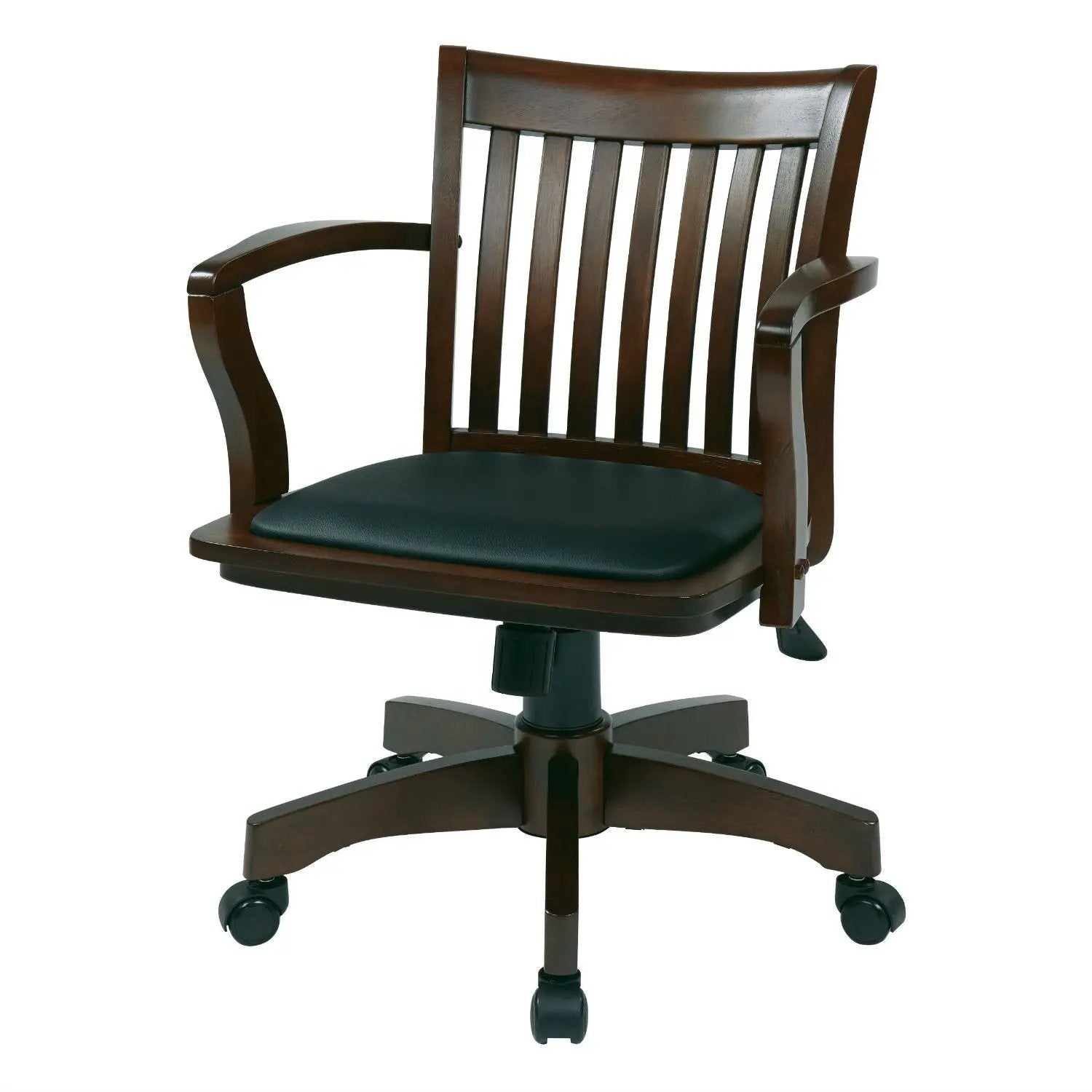 Espresso Bankers Chair with Black Vinyl Padded Seat and Wood Arms by HomePacific