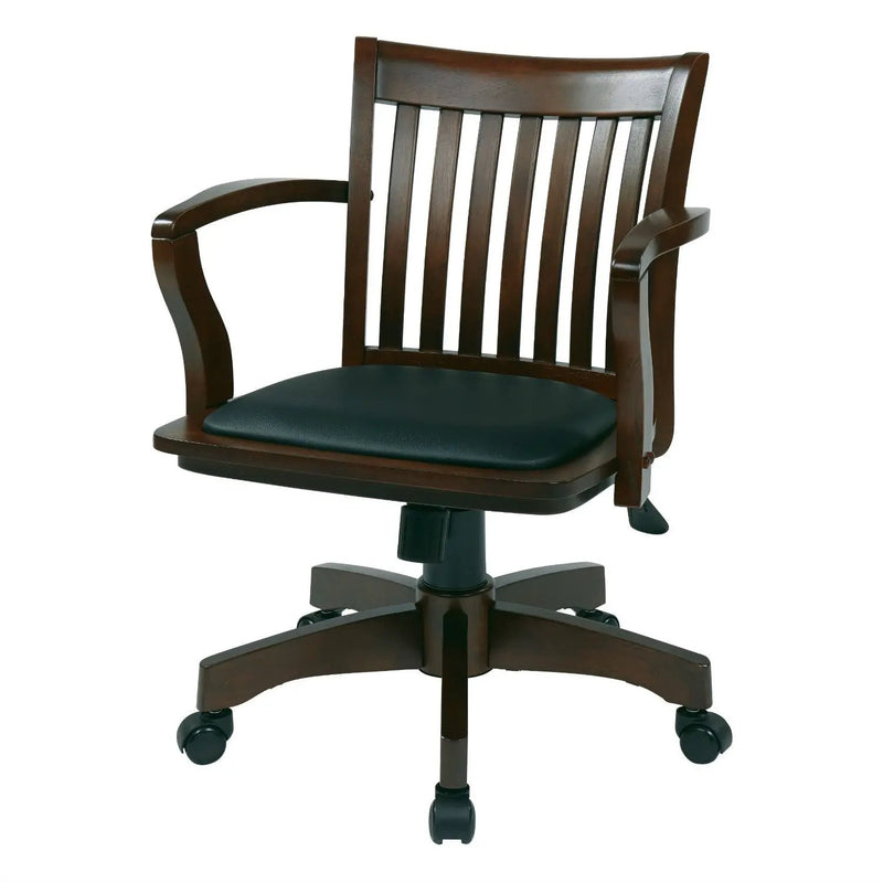 Espresso Bankers Chair with Black Vinyl Padded Seat and Wood Arms by HomePacific