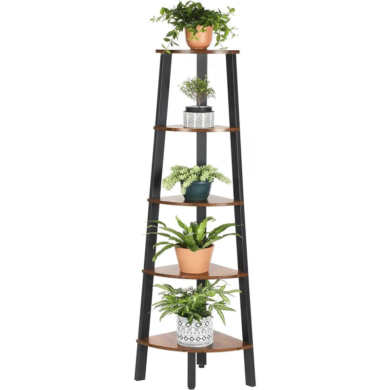 Modern 4-Shelf Brown Black Corner Shelving Unit Slim Bookcase by HomePacific