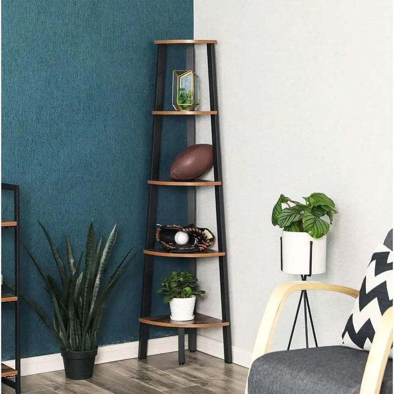 Modern 4-Shelf Brown Black Corner Shelving Unit Slim Bookcase by HomePacific