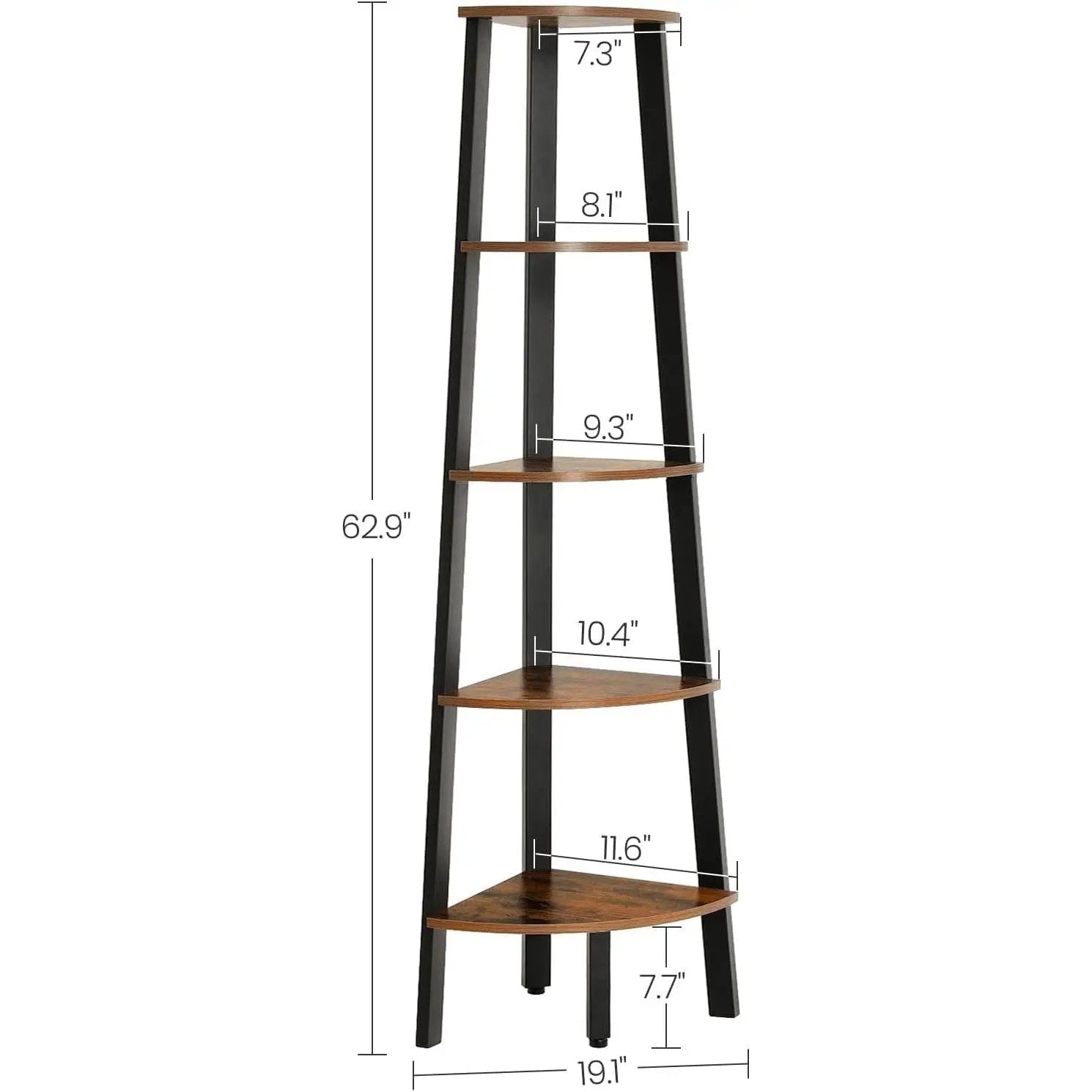 Modern 4-Shelf Brown Black Corner Shelving Unit Slim Bookcase by HomePacific