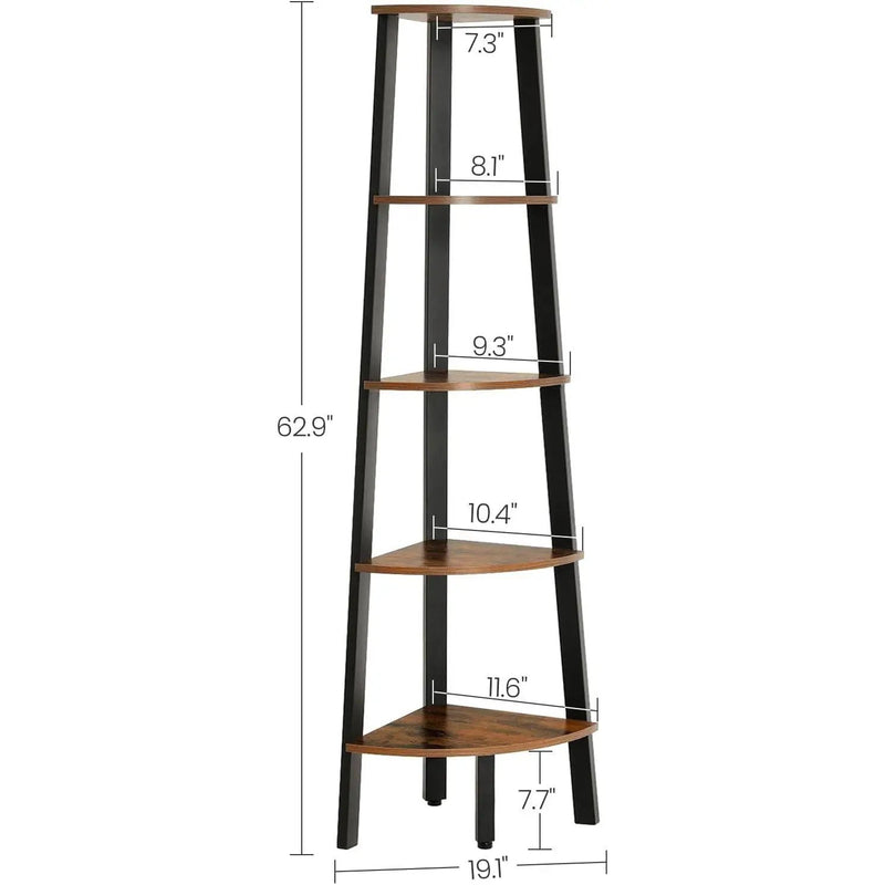 Modern 4-Shelf Brown Black Corner Shelving Unit Slim Bookcase by HomePacific
