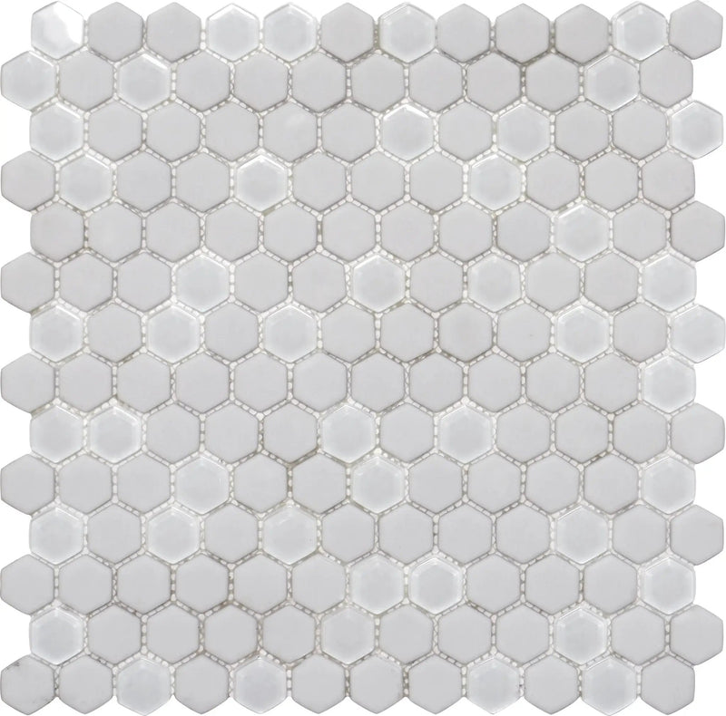 Cotton White 12x12 Matte Glossy Hexagon Recycled Glass Mosaic Tile (5 pack, 4.92 sq ft/case) by Apollo Tile