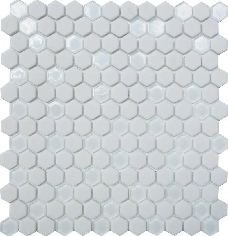 Cotton White 12x12 Matte Glossy Hexagon Recycled Glass Mosaic Tile (5 pack, 4.92 sq ft/case) by Apollo Tile