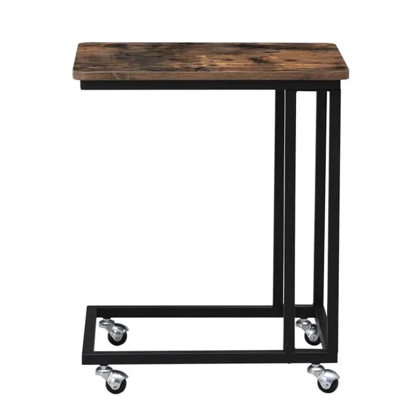 Modern Industrial Side Table Nightstand TV Tray on Wheels by HomePacific