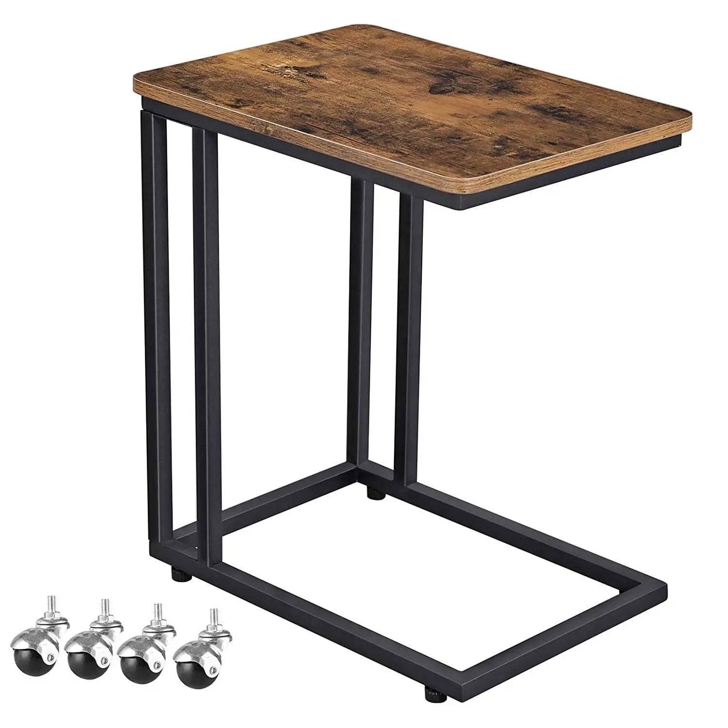 Modern Industrial Side Table Nightstand TV Tray on Wheels by HomePacific