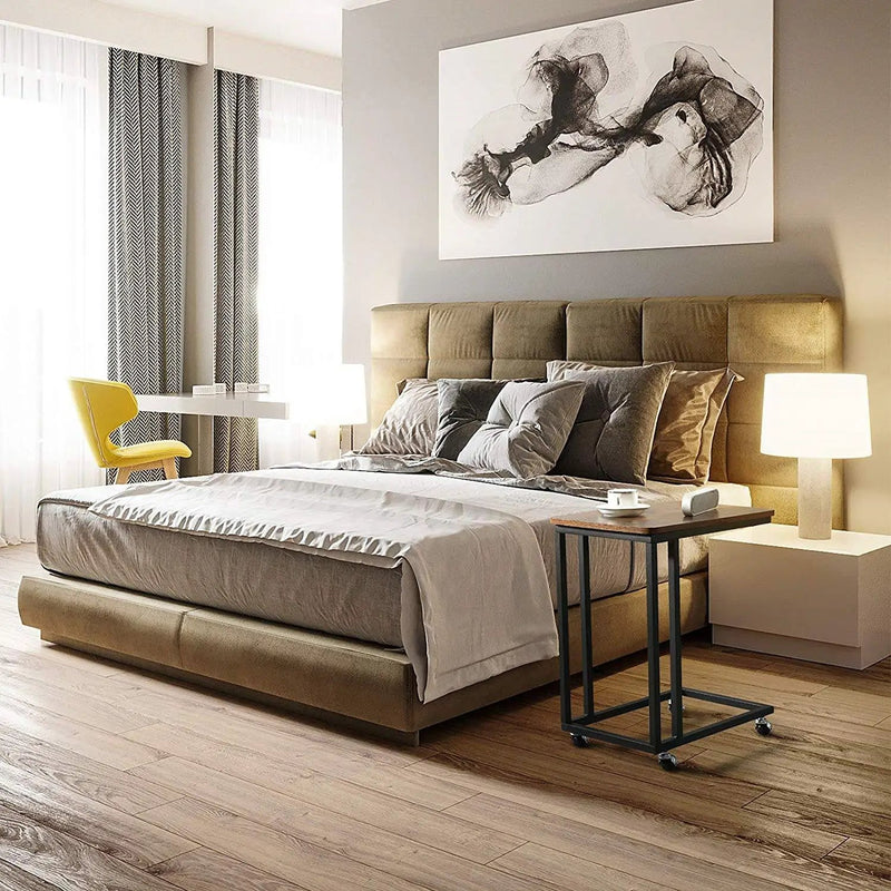 Modern Industrial Side Table Nightstand TV Tray on Wheels by HomePacific