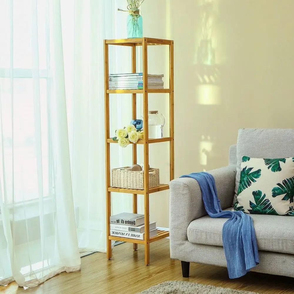Slim 4-Shelf Natural Bamboo Wooden Shelving Unit Storage Rack Bookcase by HomePacific
