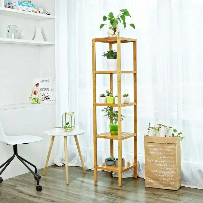 Slim 4-Shelf Natural Bamboo Wooden Shelving Unit Storage Rack Bookcase by HomePacific