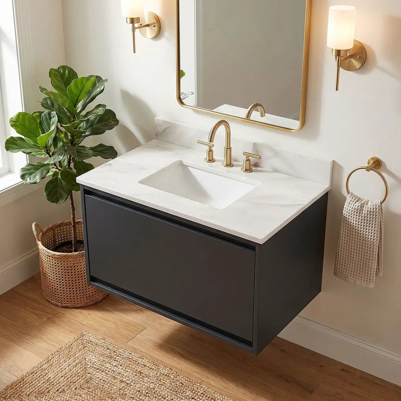 Calacatta Castana® Vanity Top With Sink Polished Quartz 37x22 by MSI Surfaces
