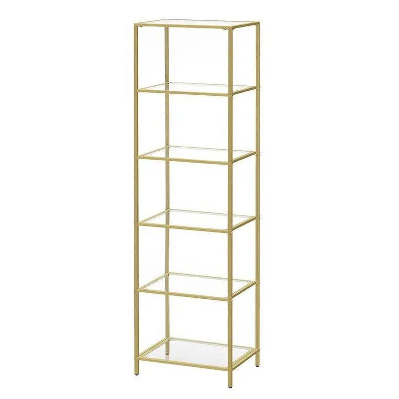 Narrow Glass Shelf Bookcase Bedroom Living Office Bath Storage Unit in Gold by HomePacific