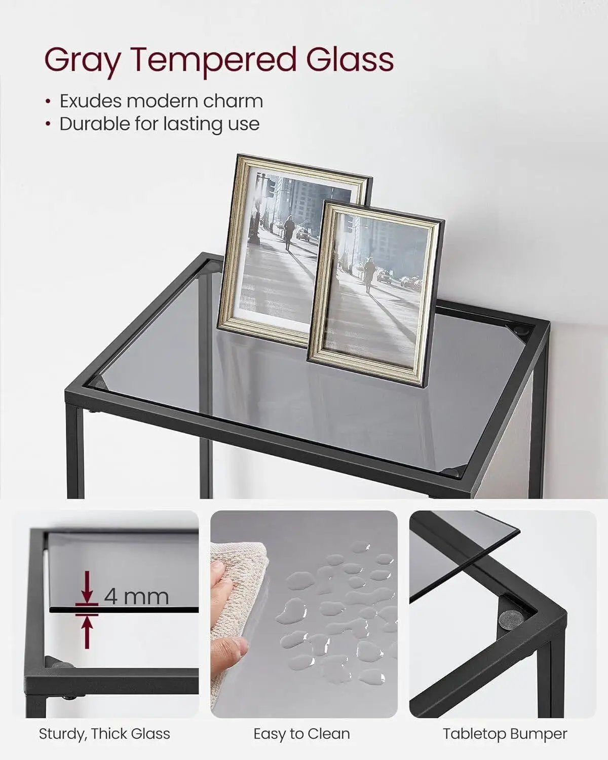 Narrow Glass Shelves Bookcase 5-Shelf Shelving Unit with Black Grey Metal Frame by HomePacific