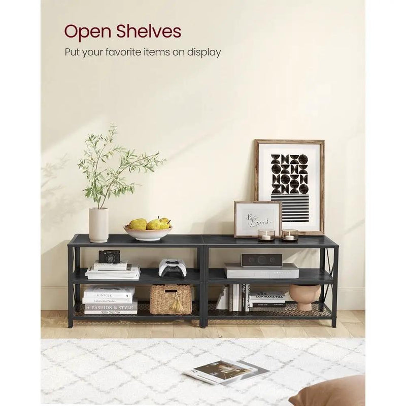 Industrial Black Metal Wood TV Stand Entertainment Center for TV up to 70-inch by HomePacific