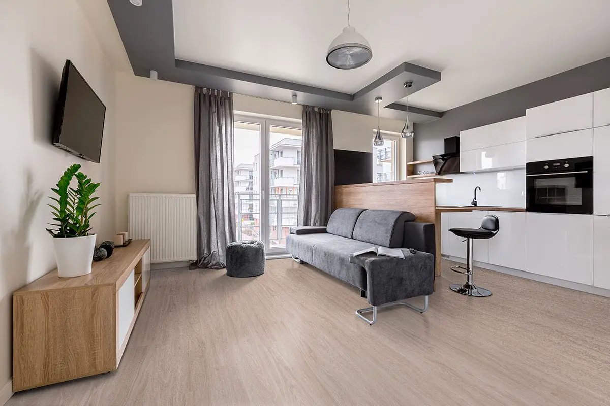 Katavia Bleached Elm Matte Wood Look Lvt Planks 6x48 in a finished room