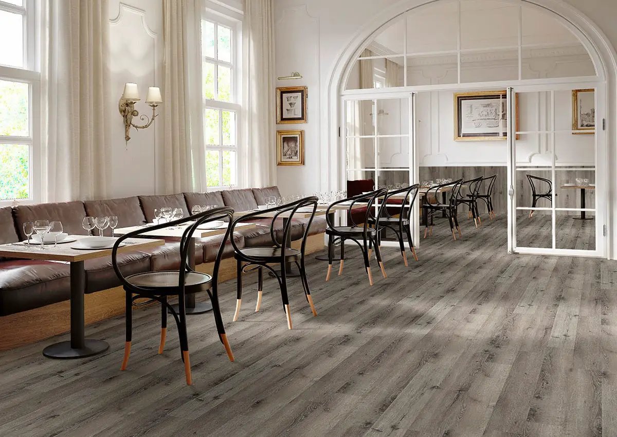 Glenridge Charcoal Oak Semi Gloss Stair Riser Wood Look Lvt Moldings 1.77x0.345 in a finished room