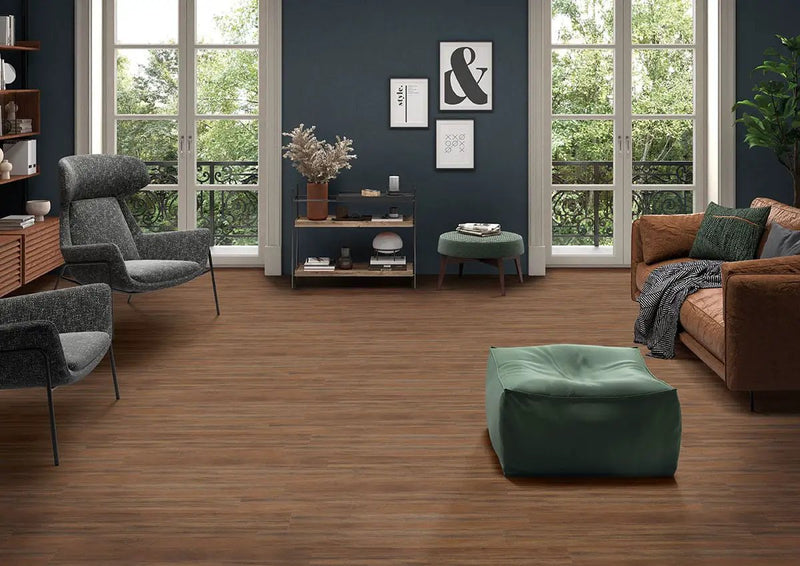 Glenridge Jatoba Semi Gloss End Cap Wood Look Lvt Moldings 1.5x0.25 in a finished room