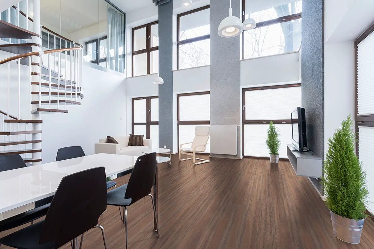 Glenridge Jatoba Semi Gloss Quarter Round Wood Look Lvt Moldings 0.64x0.75 in a finished room