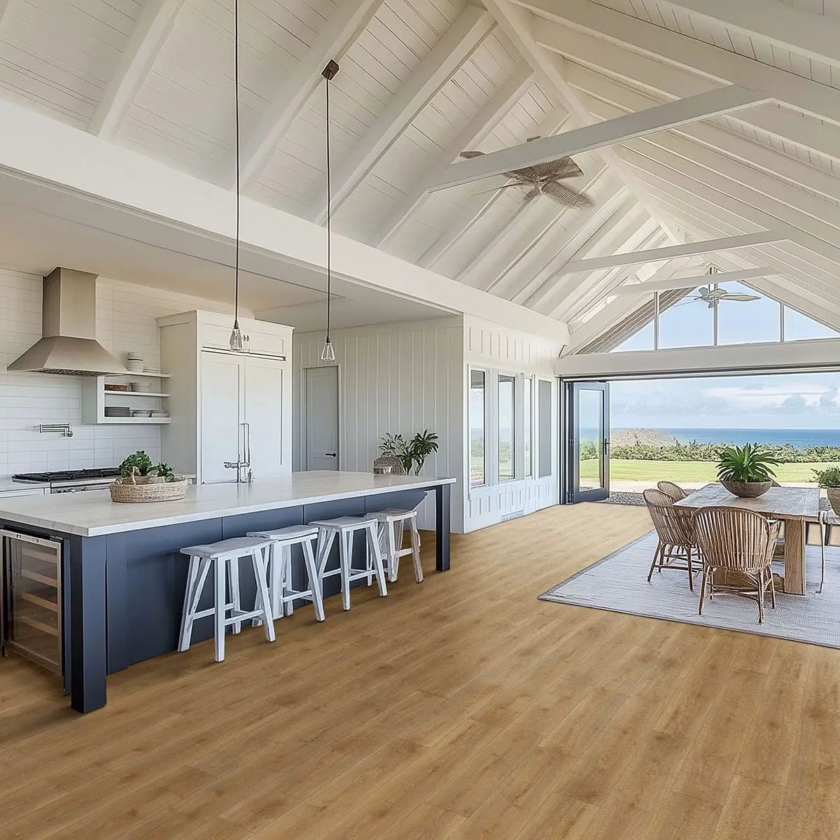 Smithcliffs Cloudland Semi Gloss Quarter Round Wood Look Rigid Core Moldings in a finished room