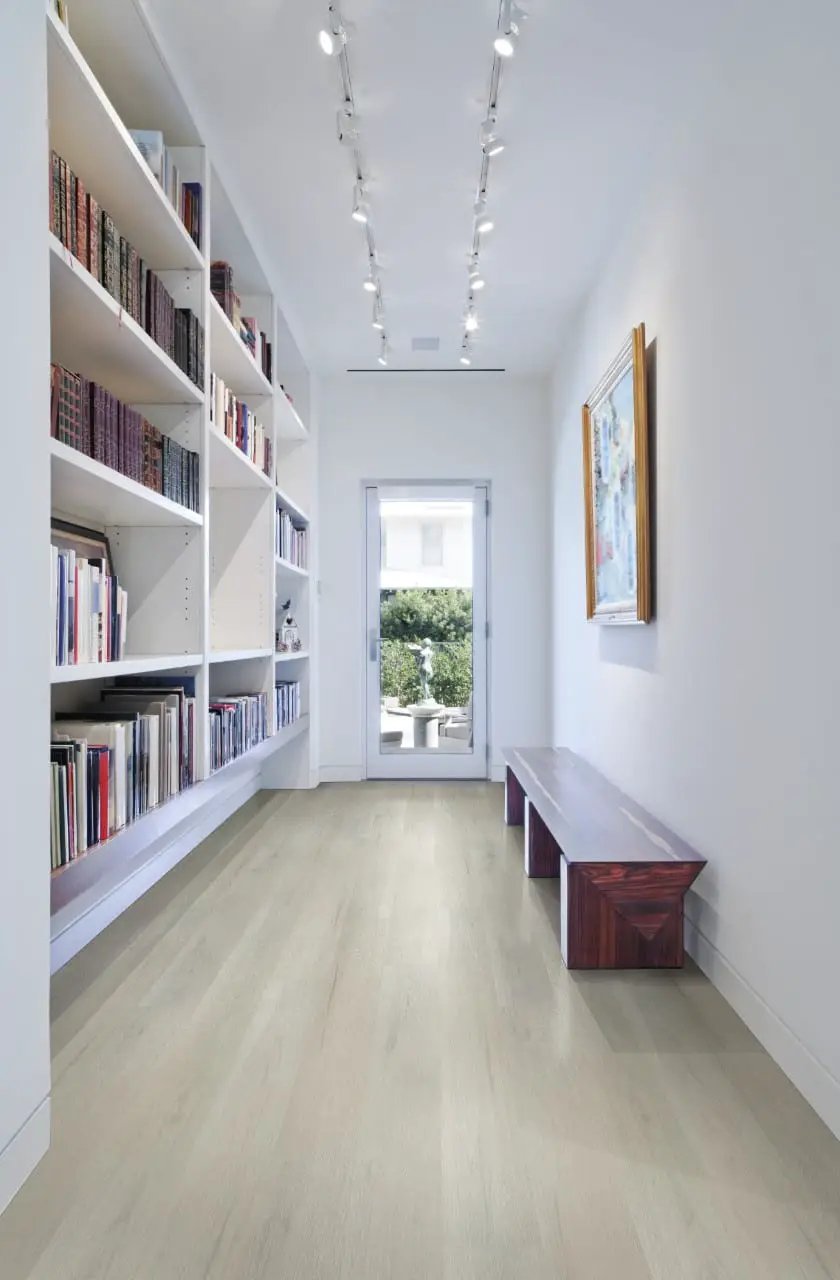 Smithcliffs Driftway Matte Wood Look Rigid Core Planks 7.7x48 in a finished room
