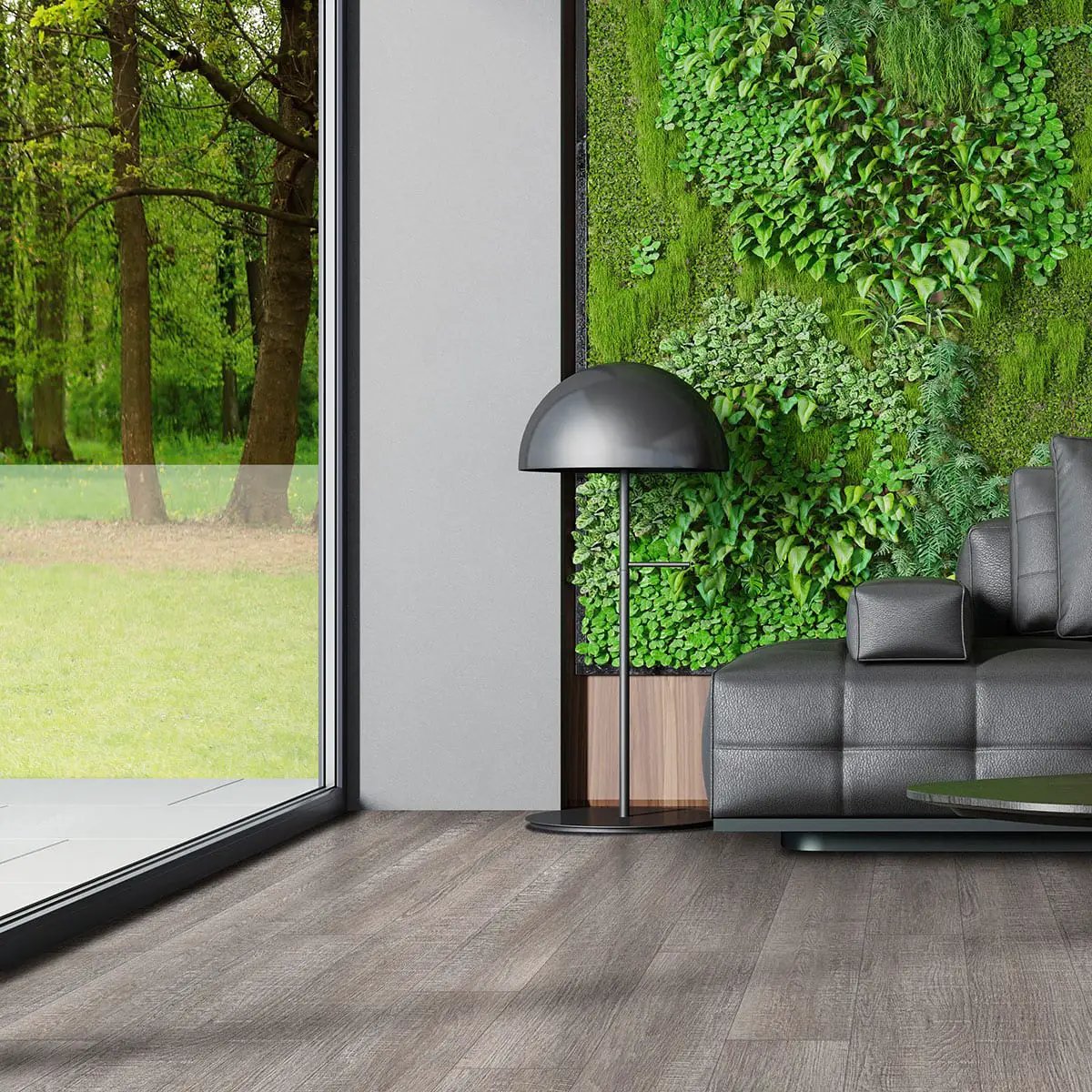Smithcliffs Emridge Semi Gloss Flush Stair Nose Wood Look Rigid Core Moldings 4.53x0.94 in a finished room