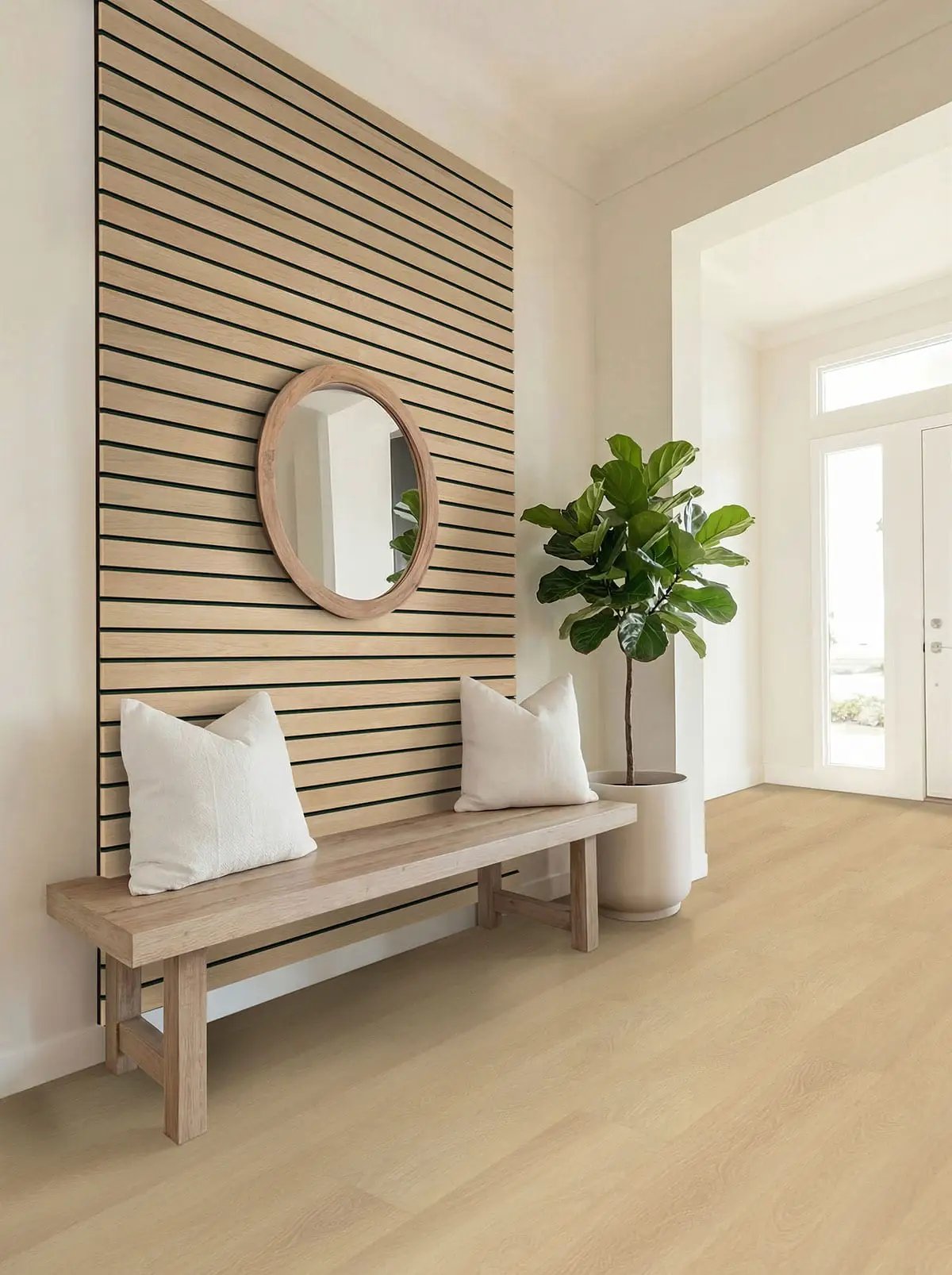 Shorecliffs Houston Trail Semi Gloss End Cap Wood Look Rigid Core Moldings 1.5x0.25 in a finished room