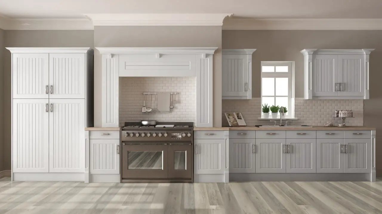 Smithcliffs Malton Semi Gloss Flush Stair Nose Wood Look Rigid Core Moldings 4.53x0.94 in a finished room