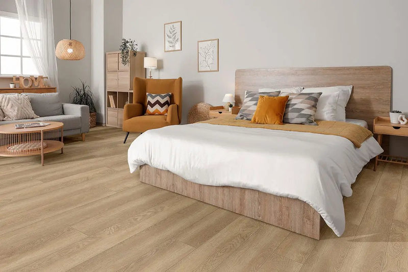 Shorecliffs Schertz Oaks Matte Wood Look Rigid Core Planks 9x87 in a finished room