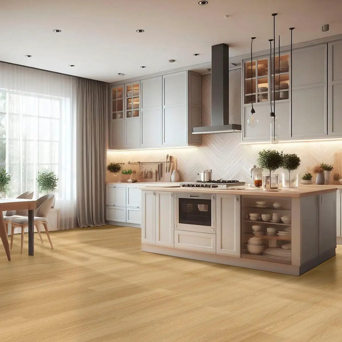 Laurel Reserve Bayside Buff Matte Wood Look Lvt Planks 9x48 in a finished room