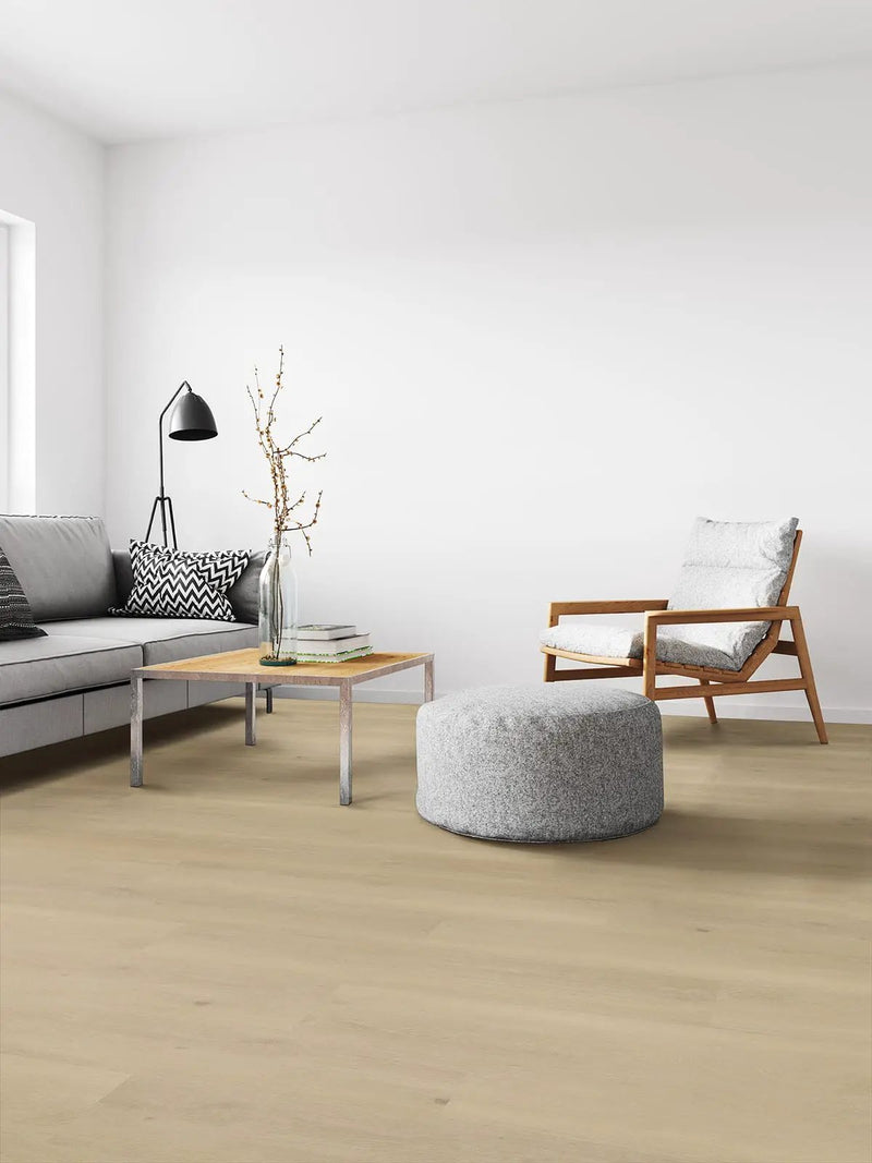 Ashton 2.0 Benton Blonde Semi Gloss Overlap Stair Nose Wood Look Lvt Moldings 2.23x1.03 in a finished room