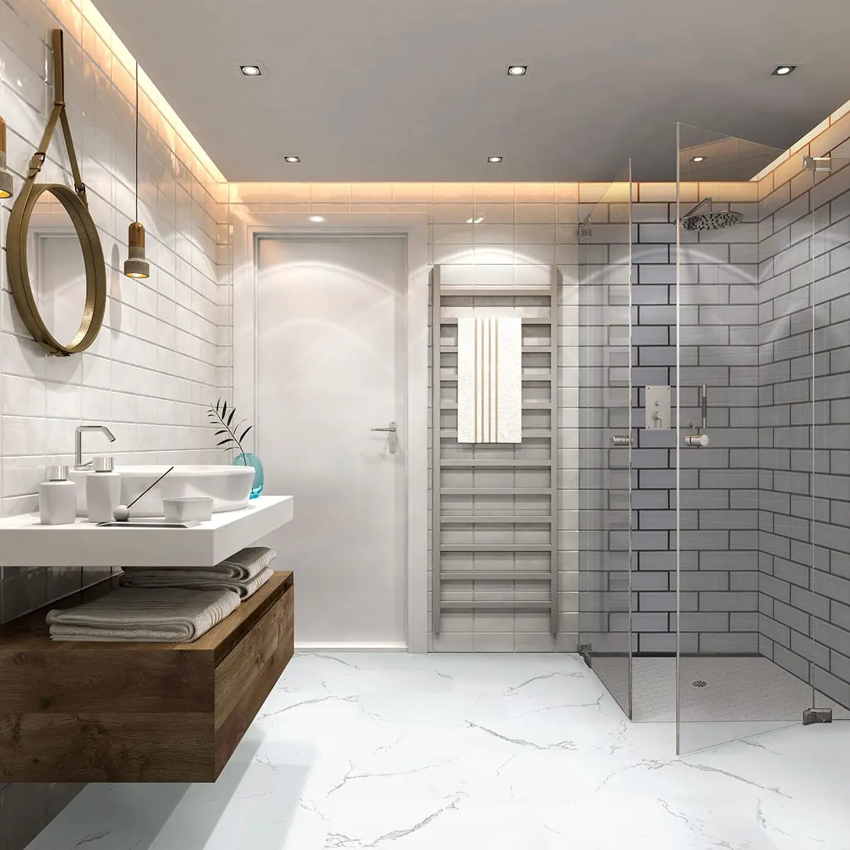 Trecento Calacatta Serra Semi Gloss End Cap Marble Look Lvt Moldings 1.5x0.25 in a finished room