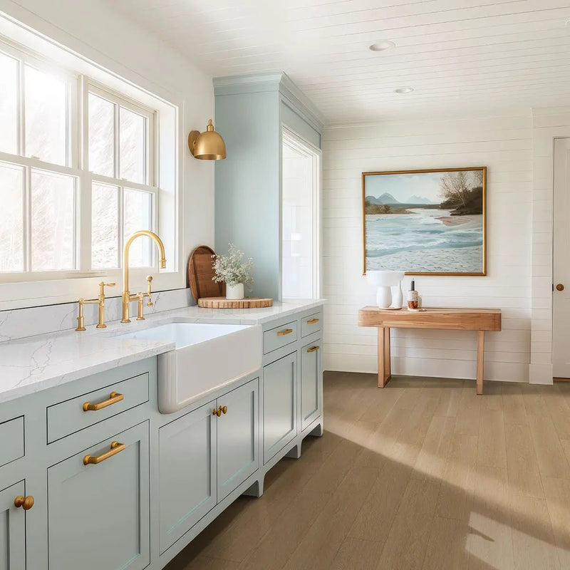 Laurel Coastal Cottage Semi Gloss Overlap Stair Nose Wood Look Lvt Moldings 2.23x1.03 in a finished room