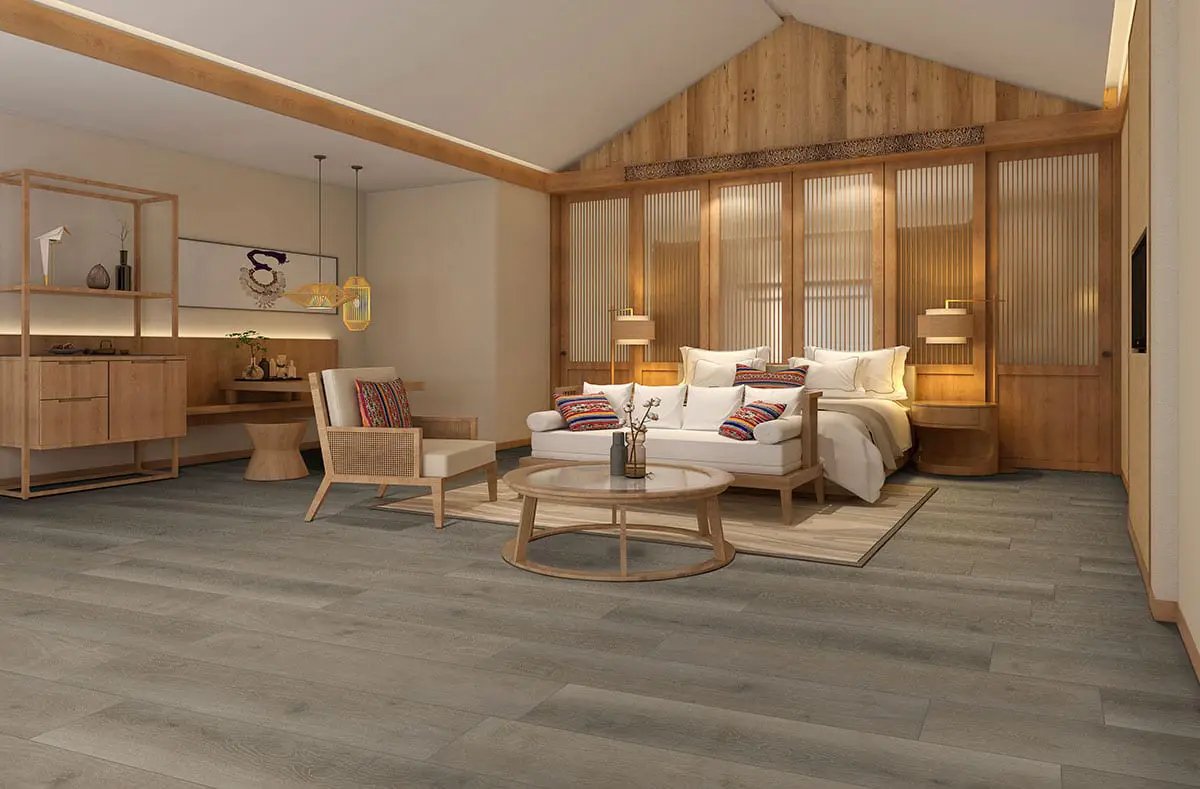 Prescott Cranton Matte Wood Look Lvt Planks 7x48 in a finished room