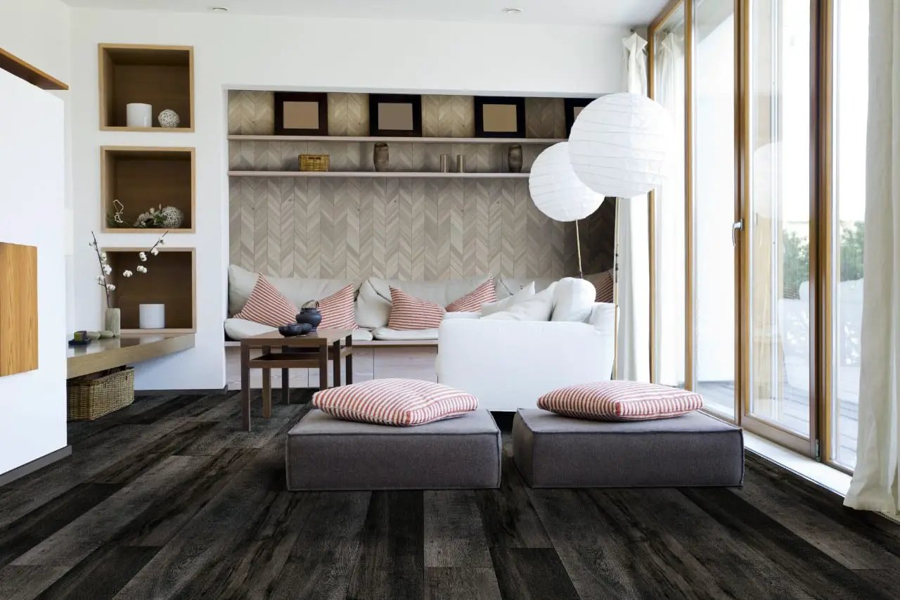 Andover Dakworth Semi Gloss Quarter Round Wood Look Lvt Moldings 0.64x0.75 in a finished room