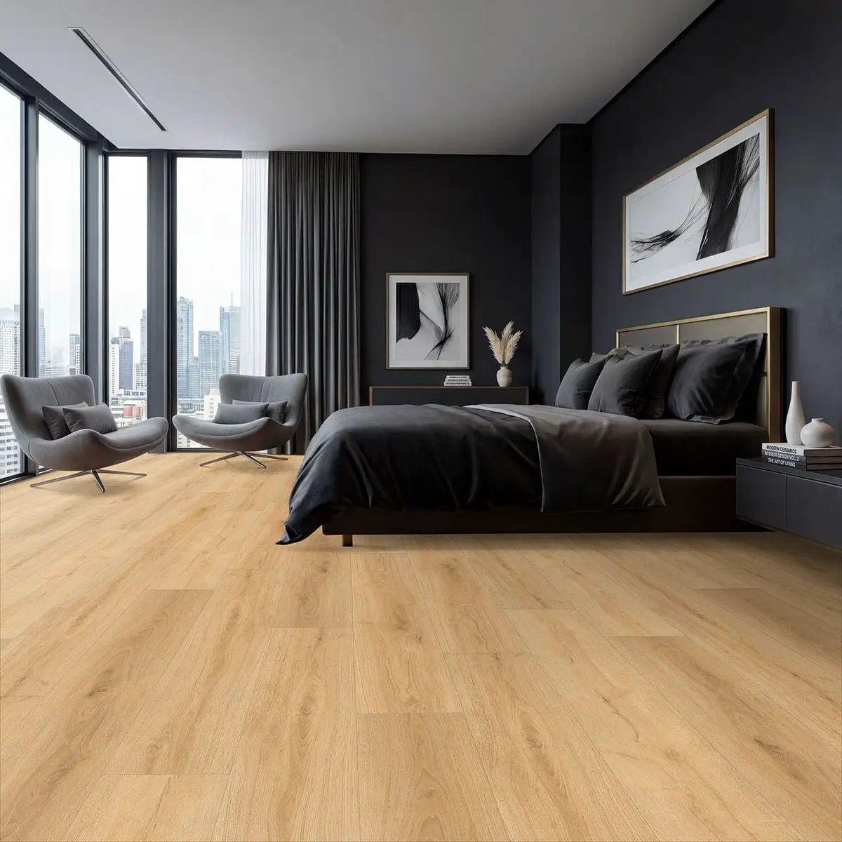 Wayne Parc Elwood Semi Gloss Stair Riser Wood Look Lvt Moldings 1.59x0.18 in a finished room