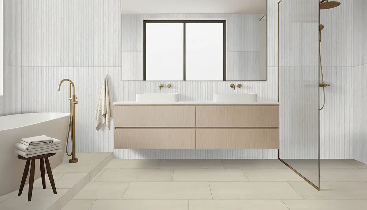 Trecento Ivorelle Semi Gloss Quarter Round Stone Look Lvt Moldings 0.64x0.75 in a finished room