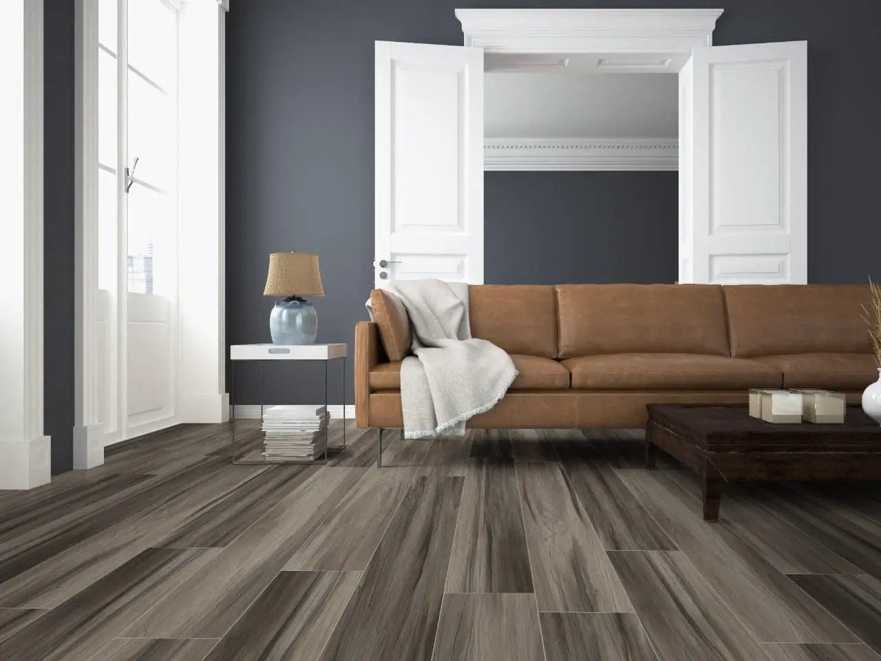 Cyrus Jenta Semi Gloss Quarter Round Wood Look Lvt Moldings 0.64x0.75 in a finished room
