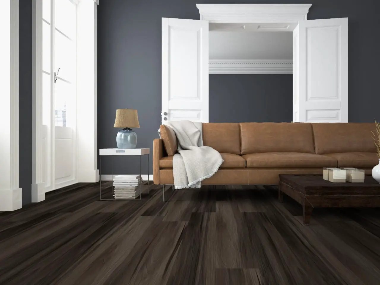Cyrus Jenta Semi Gloss Flush Stair Nose End Cap Wood Look Lvt Moldings 2.75x0.75 in a finished room