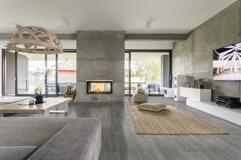Cyrus Katella Ash Matte Wood Look Lvt Planks 7x48 in a finished room