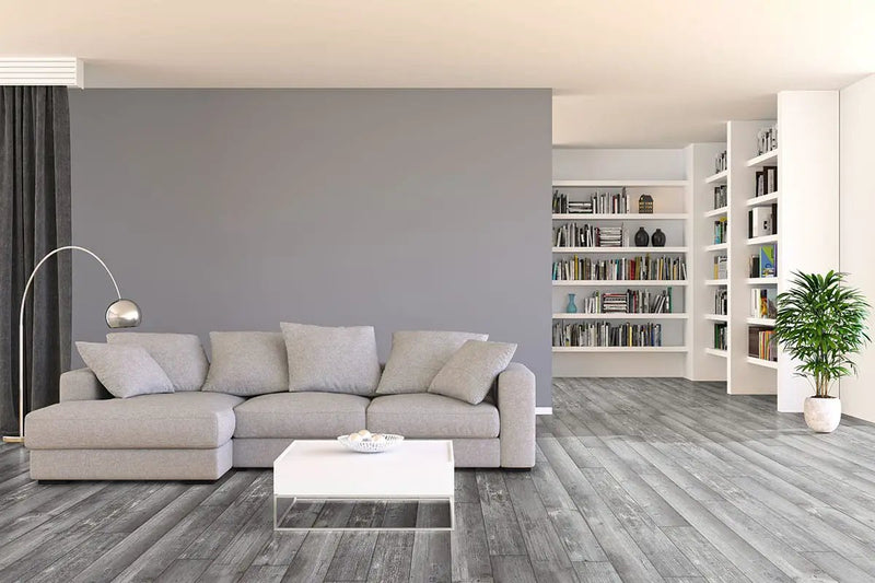 Andover Kingsdown Gray Semi Gloss Flush Stair Nose End Cap Wood Look Lvt Moldings 2.75x0.75 in a finished room