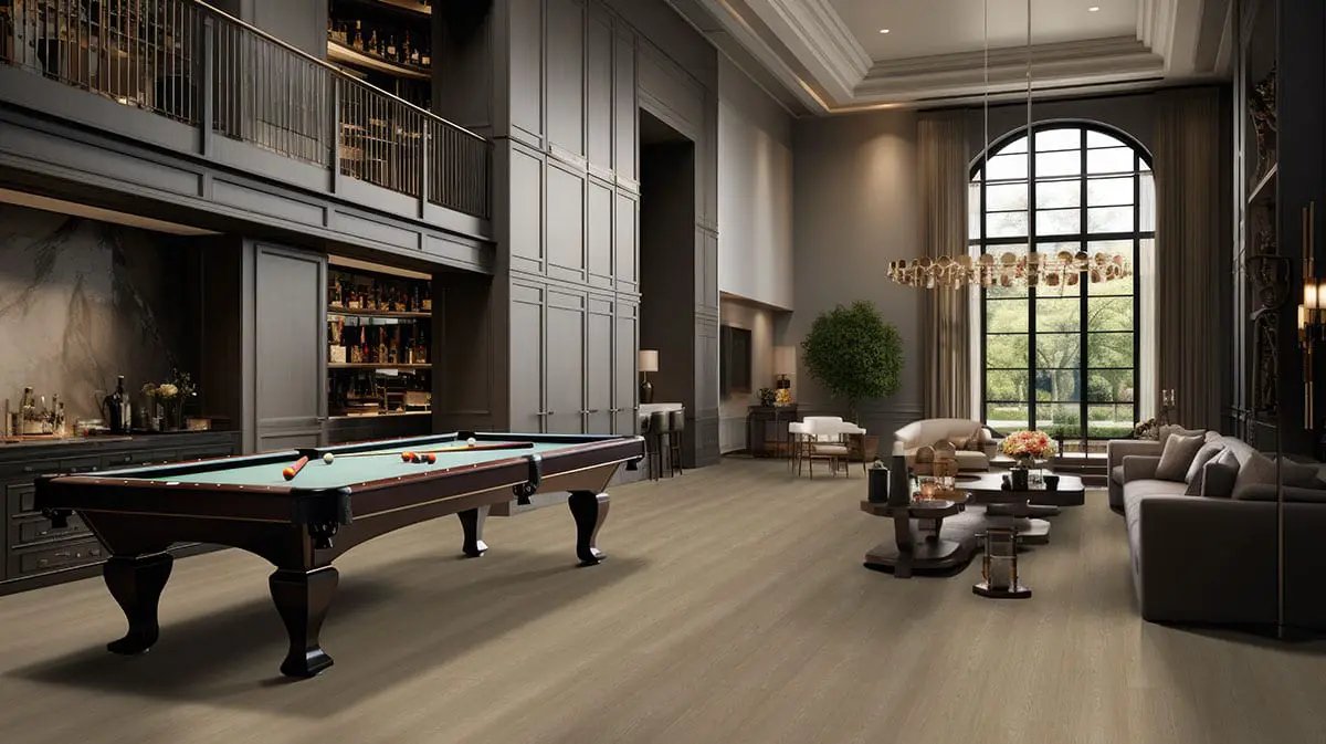 Laurel Linen Loggia Semi Gloss Overlap Stair Nose Wood Look Lvt Moldings 2.23x1.03 in a finished room