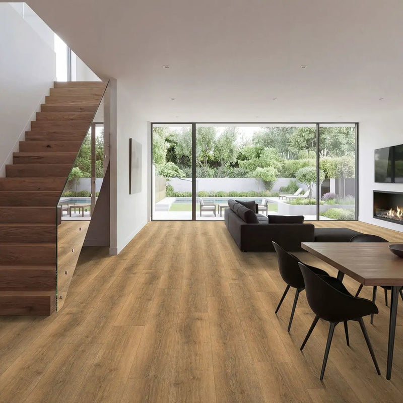 Wayne Parc Macland Semi Gloss End Cap Wood Look Lvt Moldings 1.5x0.25 in a finished room