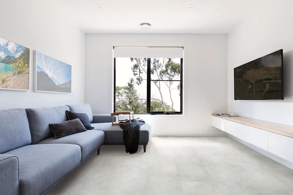 Trecento Mountains Gray Semi Gloss Flush Stair Nose Lvt Moldings 2.75x0.75 in a finished room