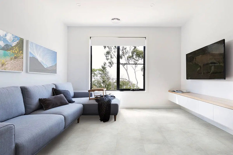 Trecento Mountains Gray Semi Gloss Flush Stair Nose Lvt Moldings 2.75x0.75 in a finished room