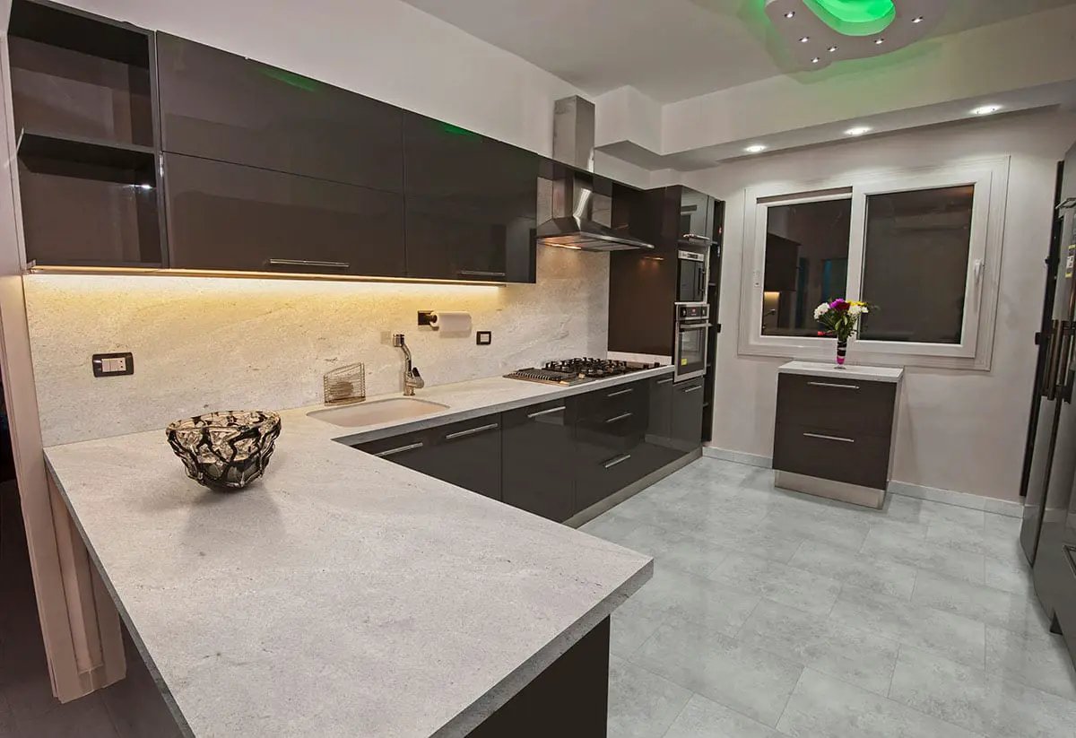 Trecento Mountains Gray Lvt Tiles 12x24 in a finished room